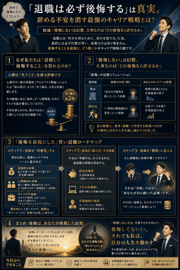「退職は必ず後悔する」は真実。辞める不安を消す最強のキャリア戦略とは？の記事のまとめ画像