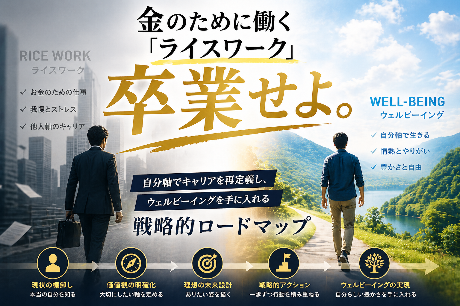 金のために働く「ライスワーク」を卒業せよ。自分軸でキャリアを再定義し、ウェルビーイングを手に入れる戦略的ロードマップ