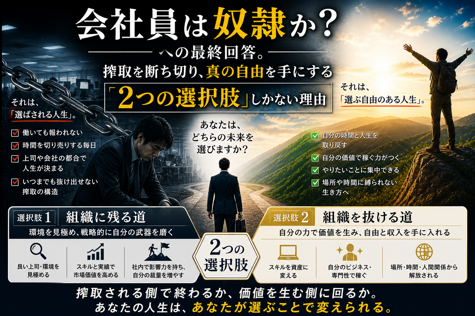「会社員は奴隷か？」への最終回答。搾取を断ち切り、真の自由を手にする「2つの選択肢」しかない理由
