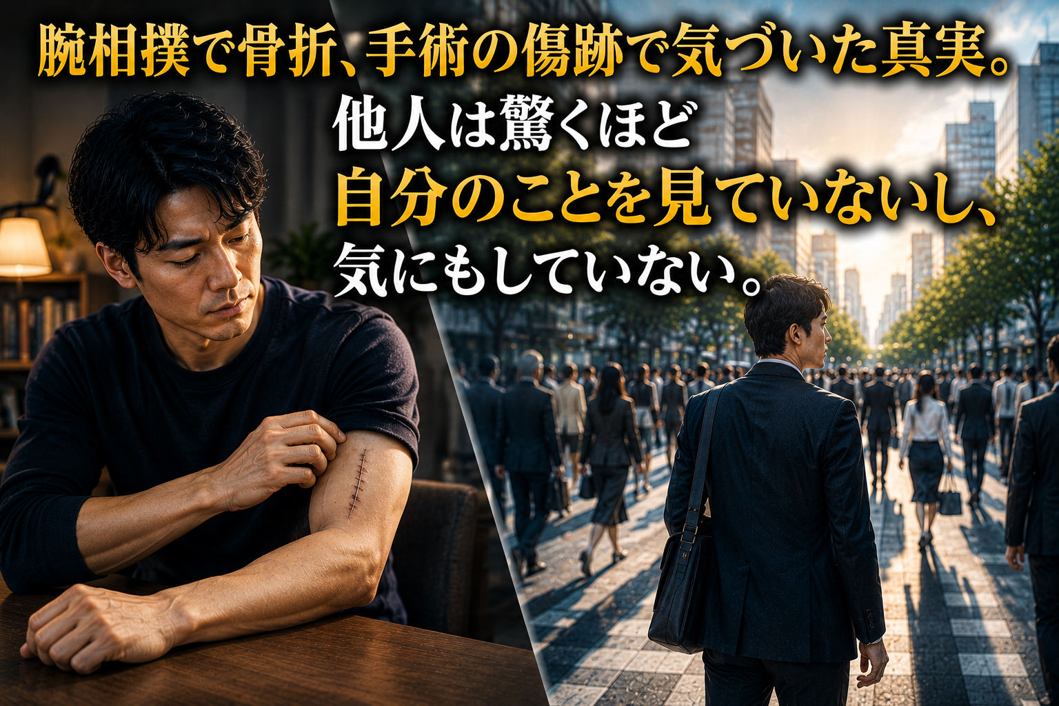 腕相撲で骨折、手術の傷跡で気づいた真実。他人は驚くほど自分のことを見ていないし、気にもしていない。