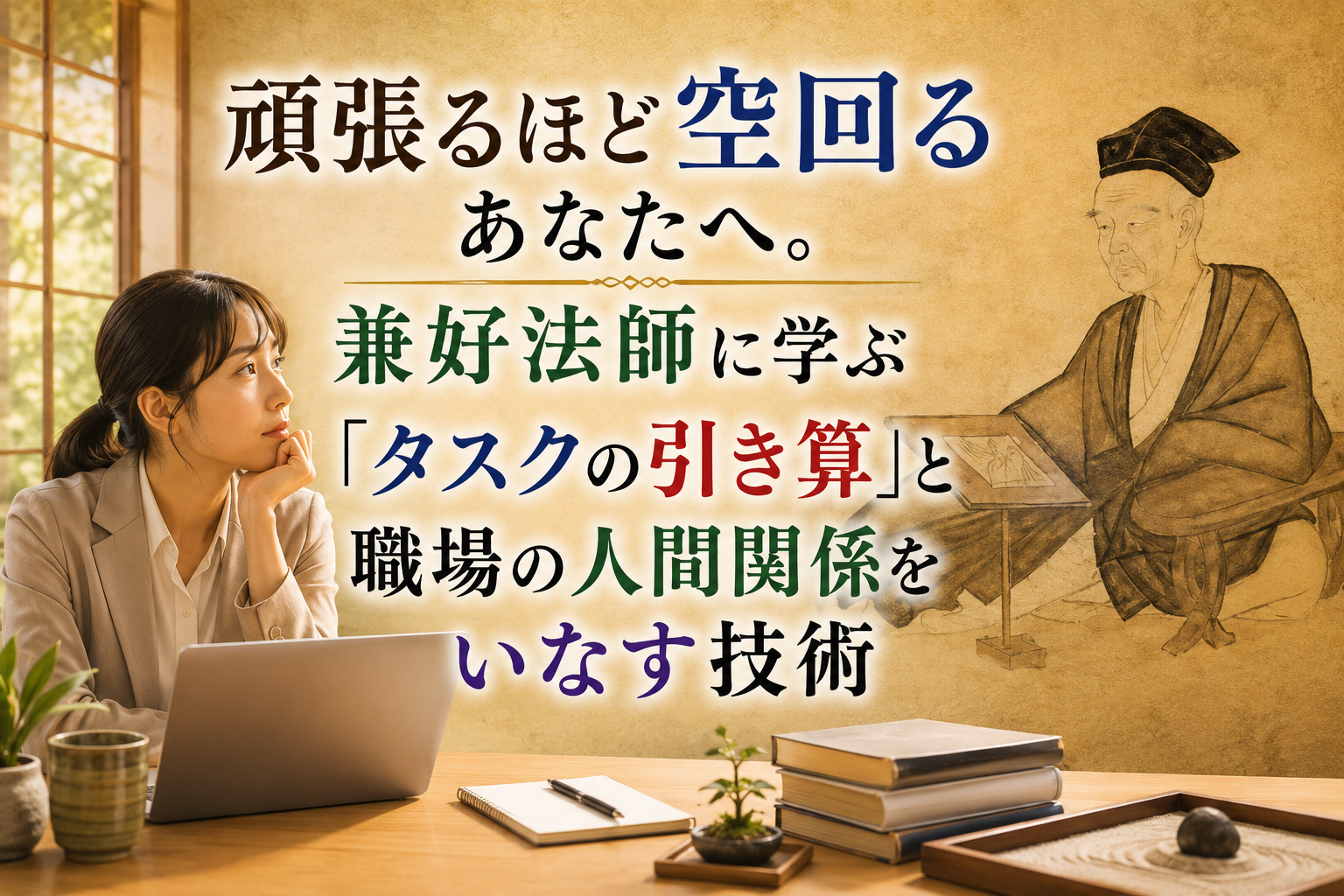 頑張るほど空回るあなたへ。兼好法師に学ぶ「タスクの引き算」と職場の人間関係をいなす技術
